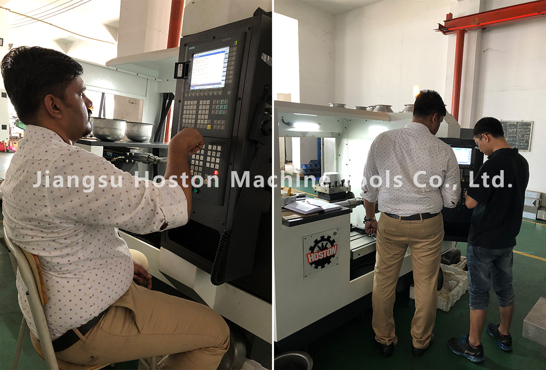 Customer learning the operation of spinning machine
