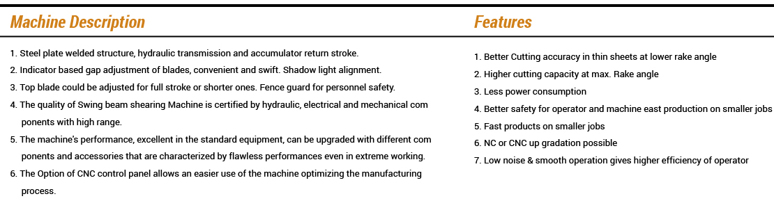 Hydraulic Swing Beam Shearing Machine