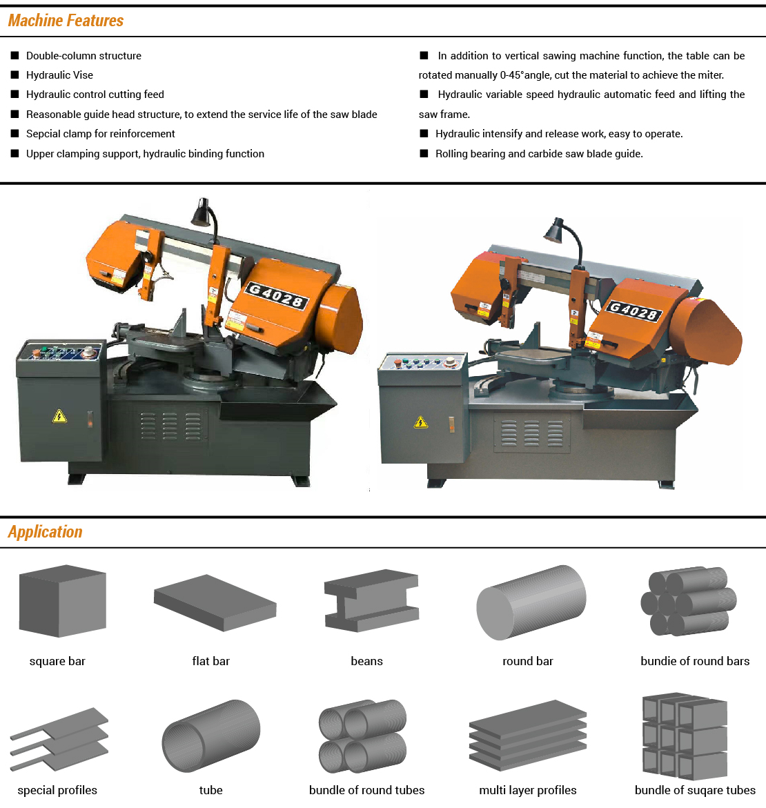 Angle Horizontal Metal Band Sawing Machine